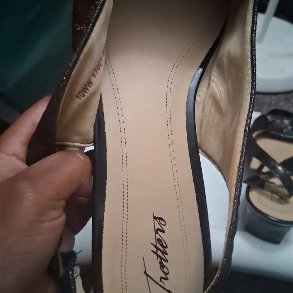 Trotters Black and Silver Slingback Heels - Wide Fit.